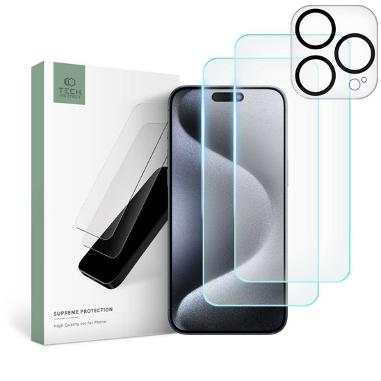 Tempered Glass APPLE IPHONE 15 PRO Tech-Protect Supreme Set Clear