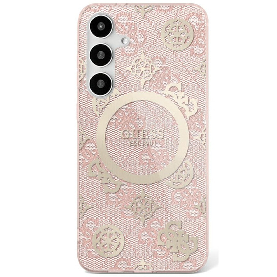 Etui SAMSUNG GALAXY S25 ULTRA Guess 4G Background Gold Electroplated Peony Pattern MagSafe różowe