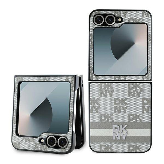 Oryginalne Etui SAMSUNG GALAXY Z FLIP 6 DKNY Chequered Pattern Printed Stripes (DKHCZF6PCPTSSE) beżowe