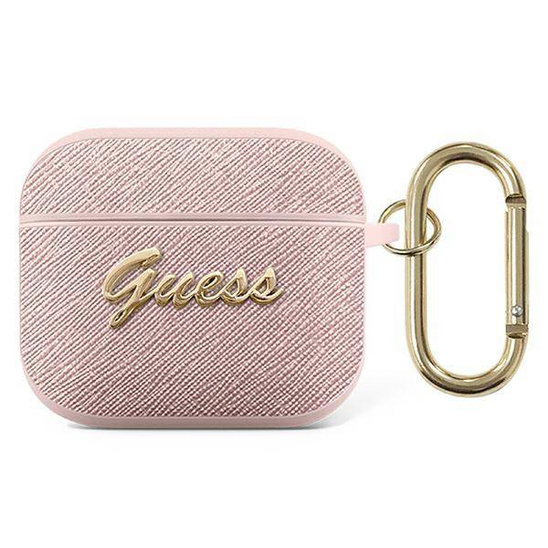 Oryginalne Etui APPLE AIRPODS 3 Guess Saffiano Script Metal Collection (GUA3SASMP) różowe