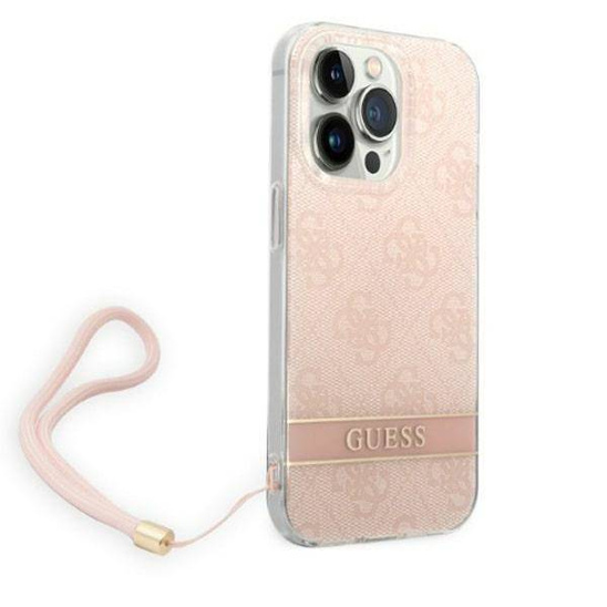 Original Case IPHONE 14 PRO Guess Hardcase 4G Print Strap (GUOHCP14LH4STP) pink