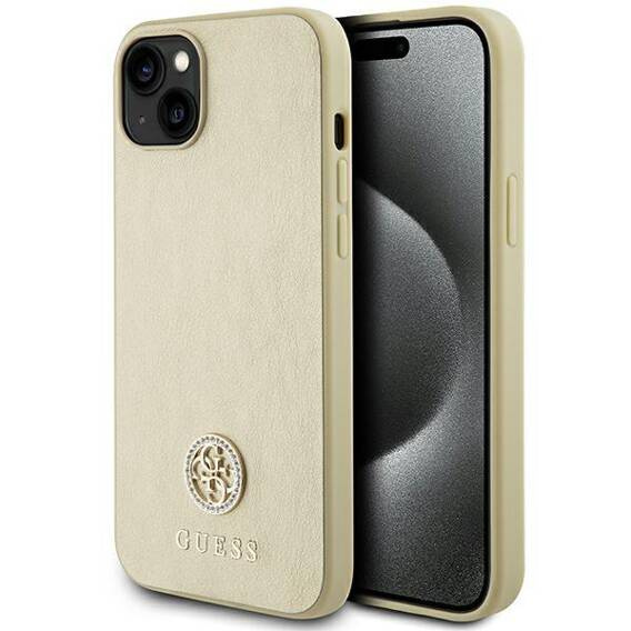 Oryginalne Etui APPLE IPHONE 15 Guess Hardcase Leather 4G Metal Logo Strass
 (GUHCP15SPS4DGPD) złote