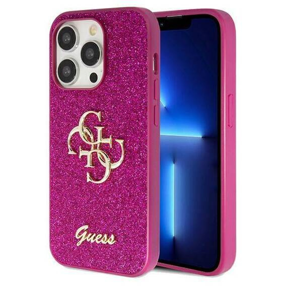 Oryginalne Etui APPLE IPHONE 15 PRO Guess Hardcase Glitter Script Big 4G (GUHCP15LHG4SGU) fioletowe