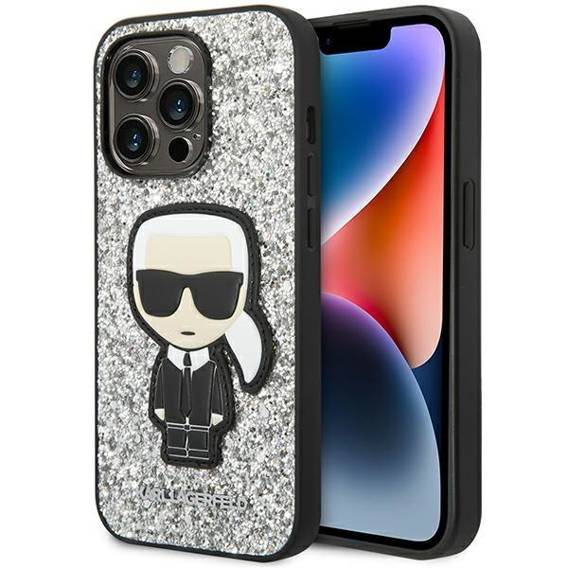 Original Case IPHONE 14 PRO MAX Karl Lagerfeld Hardcase Glitter Flakes Ikonik (KLHCP14XGFKPG) silver