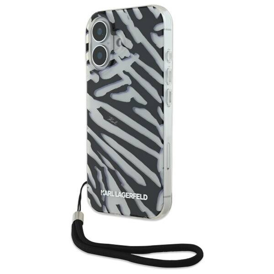 Oryginalne Etui IPHONE 16 Karl Lagerfeld Hardcase IML Zebra Pattern & Cord (KLHCP16SHZBPKCCK) czarne