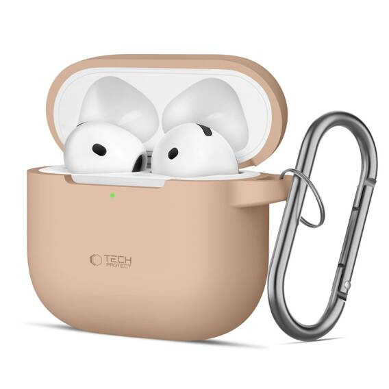 Etui do APPLE AIRPODS 4 Tech-Protect Silicone Hook Caffe Latte