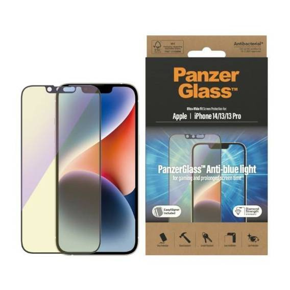 Szkło Hartowane 5D IPHONE 14 / 13 PRO / 13 PanzerGlass Ultra-Wide Fit Screen Protection Antibacterial Easy Aligner Included Anti-blue light (2791)