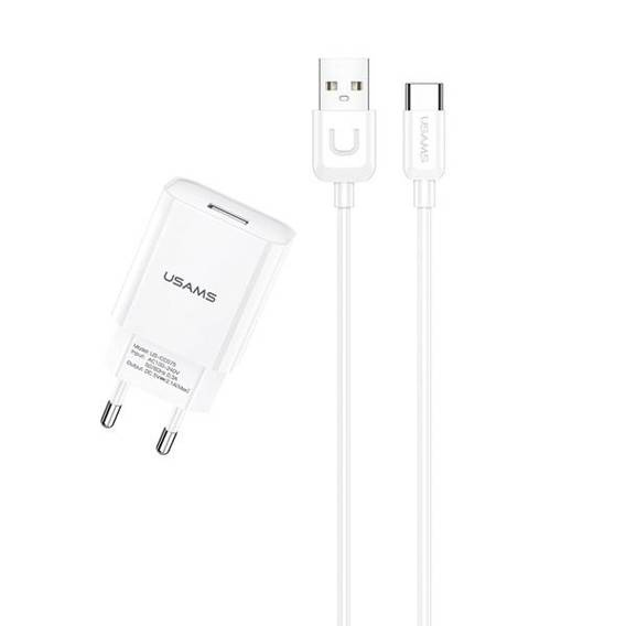 Wall Charger 2.1A + Cable 1m USB - USB-C Usams T21 Fast Charging T21OCTC01 white