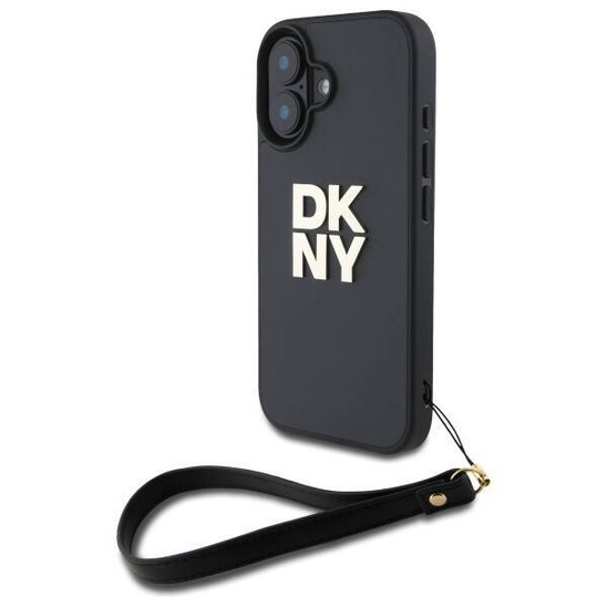 Original Case IPHONE 16 DKNY Hardcase Wrist Strap Stock Logo (DKHCP16SPBSWSK) black