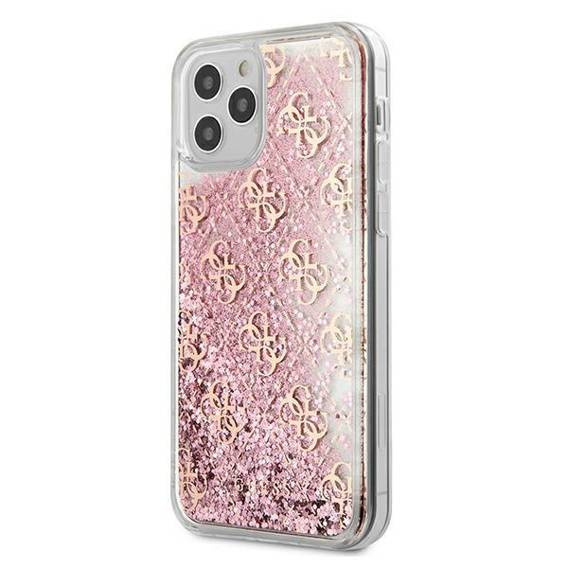 Oryginalne Etui IPHONE 12 PRO MAX Guess Hardcase 4G Big Liquid Glitter (GUHCP12LLG4GSPG) różowe