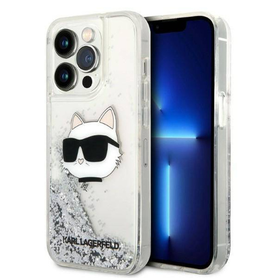 Oryginalne Etui IPHONE 14 PRO MAX Karl Lagerfeld Hardcase Glitter Choupette Patch (KLHCP14XLNCHCS) srebrne