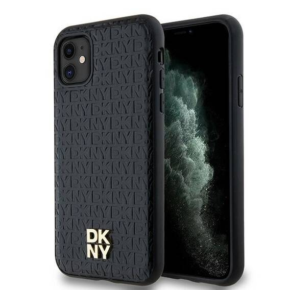 Original Case IPHONE 11 / XR DKNY Hardcase Leather Monogram Pattern Metal Logo MagSafe (DKHMN61PSHRPSK) black