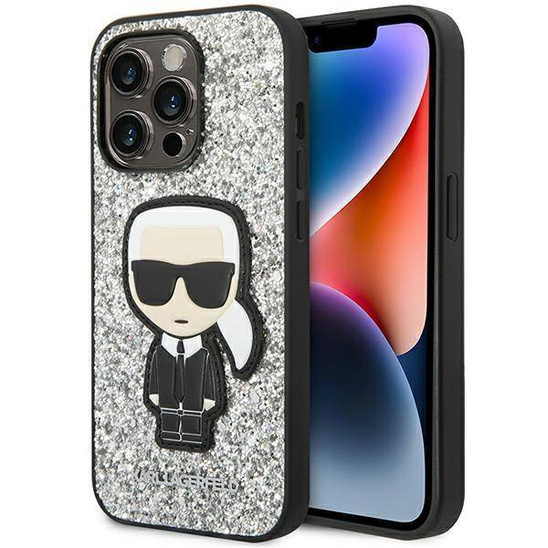 Original Case IPHONE 14 PRO Karl Lagerfeld Hardcase Glitter Flakes Ikonik (KLHCP14LGFKPG) silver