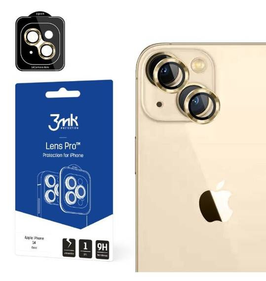 Tempered Glass for Camera IPHONE 14 3MK Lens Protection Pro gold