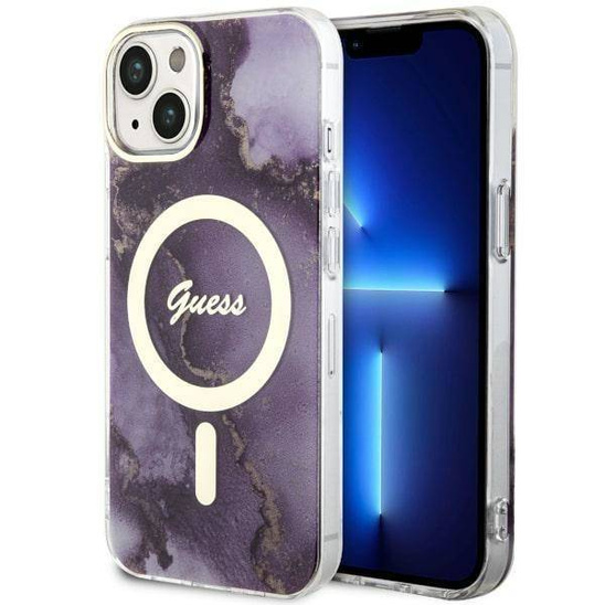 Original Case IPHONE 14 Guess Hardcase Golden Marble Collection MagSafe (GUHMP14SHTMRSU) purple
