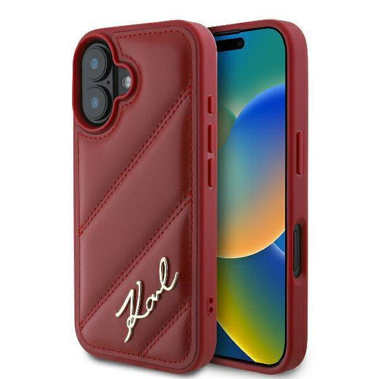 Original Case IPHONE 16 Karl Lagerfeld Hardcase Quilted Signature (KLHCP16SPQDSMGR) red