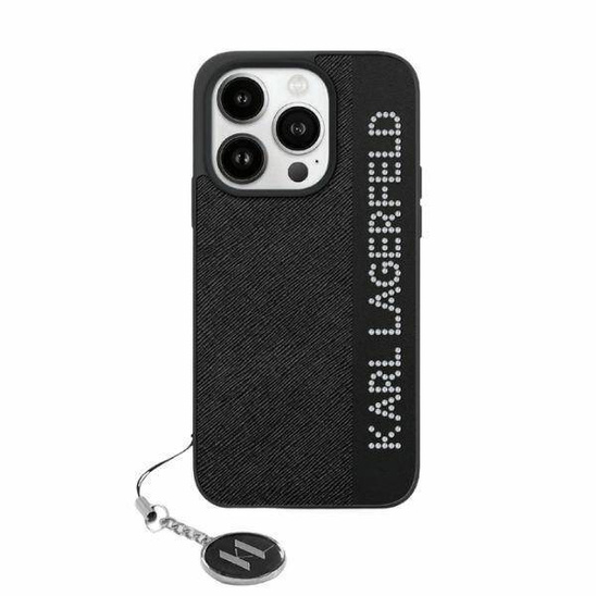 Original Case APPLE IPHONE 15 PRO Karl Lagerfeld Hardcase Saffiano Rhinestones & Charm (KLHCP15LPSAKDGCK) black