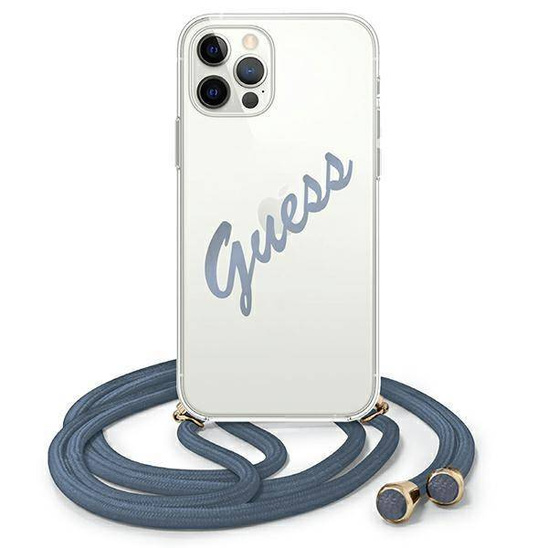 Original Case IPHONE 12 / 12 PRO Guess Hardcase Script Vintage (GUHCP12MCRTVSBL) blue