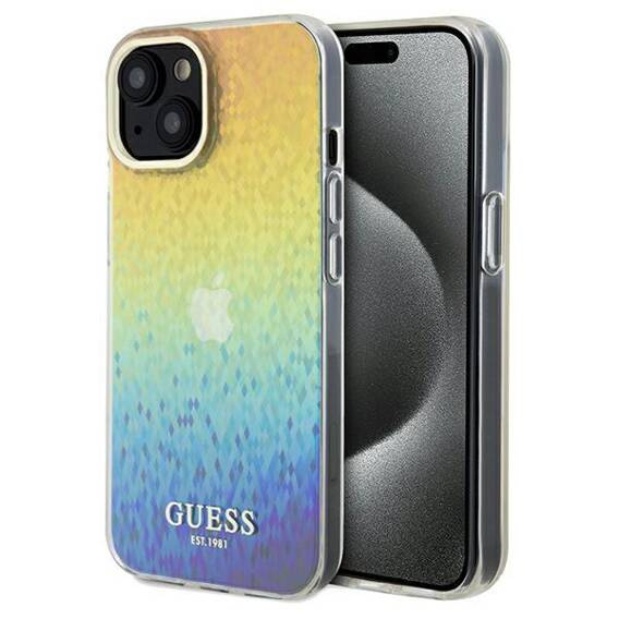 Original Case IPHONE 13 / 14 / 15 Guess Hardcase IML Faceted Mirror Disco Iridescent (GUHCP14SHDECMI) multicolored