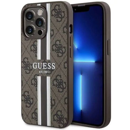 Oryginalne Etui IPHONE 13 PRO Guess Hardcase 4G Printed Stripe MagSafe (GUHMP13LP4RPSW) brązowe