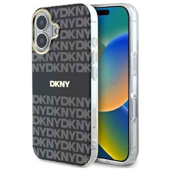 Oryginalne Etui IPHONE 16 DKNY Hardcase Repeat Texture Pattern With Stripe czarne