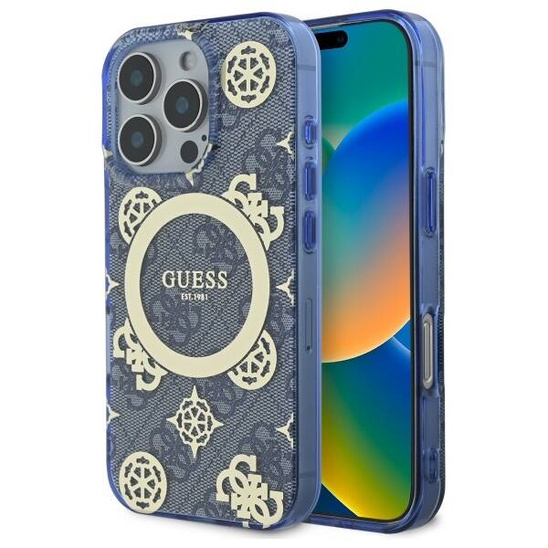 Original Case IPHONE 16 PRO MAX Guess Hardcase IML Peony On 4G Background MagSafe (GUHMP16XH4PYEEB) blue