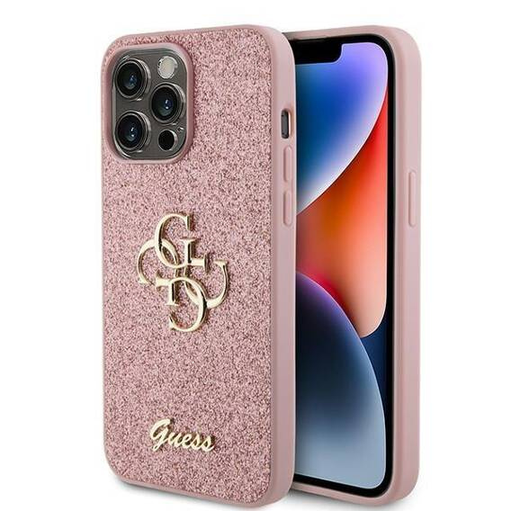 Oryginalne Etui APPLE IPHONE 15 PRO MAX Guess Hardcase Glitter Script Big 4G (GUHCP15XHG4SGP) różowe