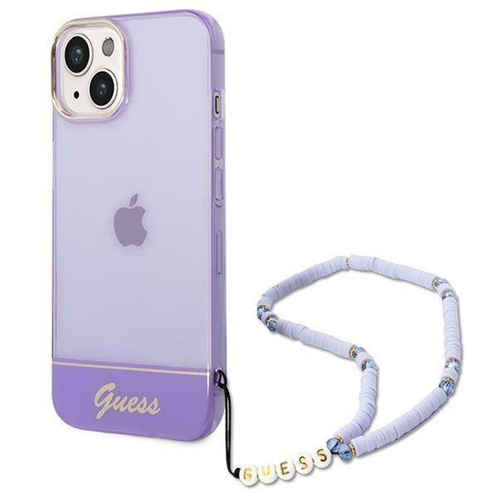 Original Case IPHONE 14 Guess Hardcase Translucent Pearl Strap purple