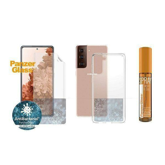 Etui + Folia Ochronna SAMSUNG GALAXY S21+ PanzerGlass Zestaw Start Ochrona ekranu TPU Etui ClearCase Spray 30ml