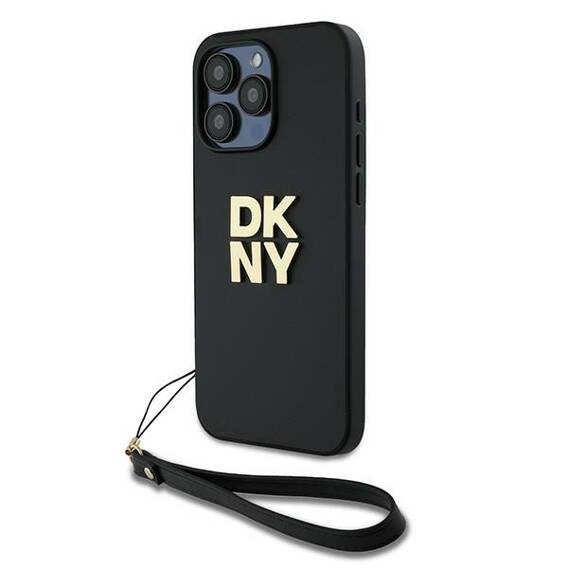 Original Case APPLE IPHONE 15 PRO MAX DKNY Hardcase Wrist Strap Stock Logo (DKHCP15XPBSWSK) black