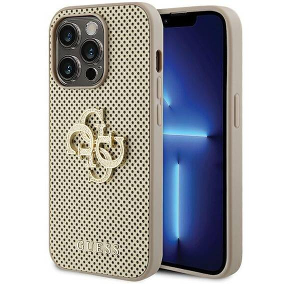 Original Case APPLE IPHONE 15 PRO Guess Hardcase Perforated 4G Glitter (GUHCP15LPSP4LGD) gold