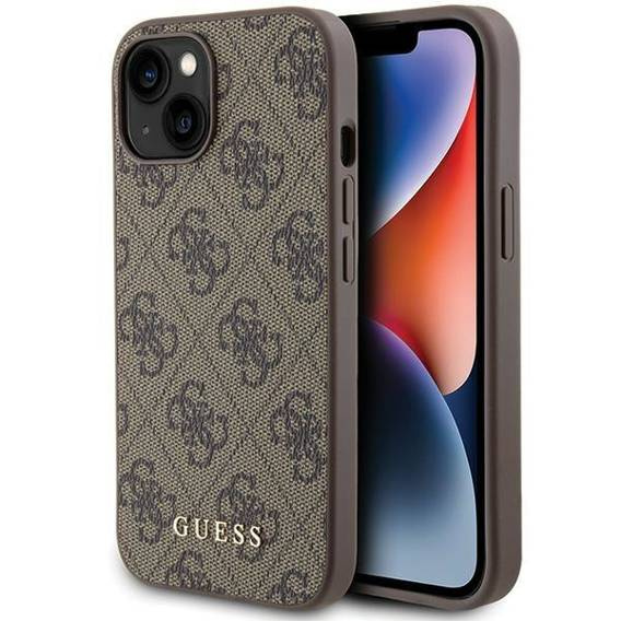 Oryginalne Etui APPLE IPHONE 15 Guess Hard Case 4G Metal Gold Logo (GUHCP15SG4GFBR) brązowe