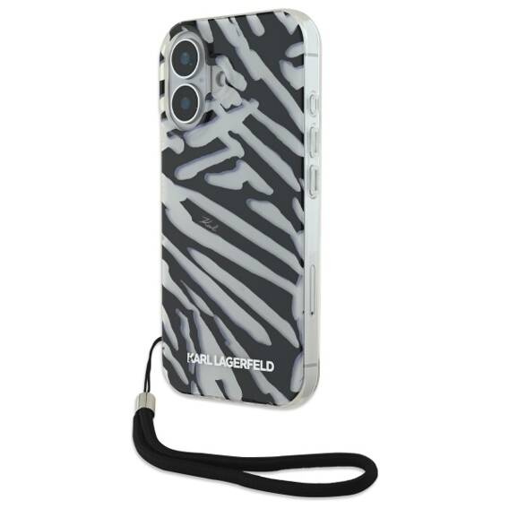 Original Case IPHONE 16 Karl Lagerfeld Hardcase IML Zebra Pattern & Cord (KLHCP16SHZBPKCCK) black