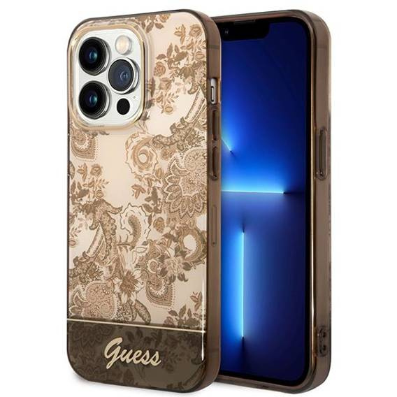 Oryginalne Etui IPHONE 14 PRO Guess Hardcase Porcelain Collection złote