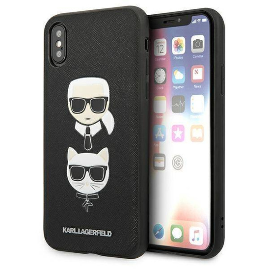 Original Case IPHONE XS MAX Karl Lagerfeld Hardcase Saffiano Ikonik Karl&Choupette Head (KLHCI65SAKICKCBK) black