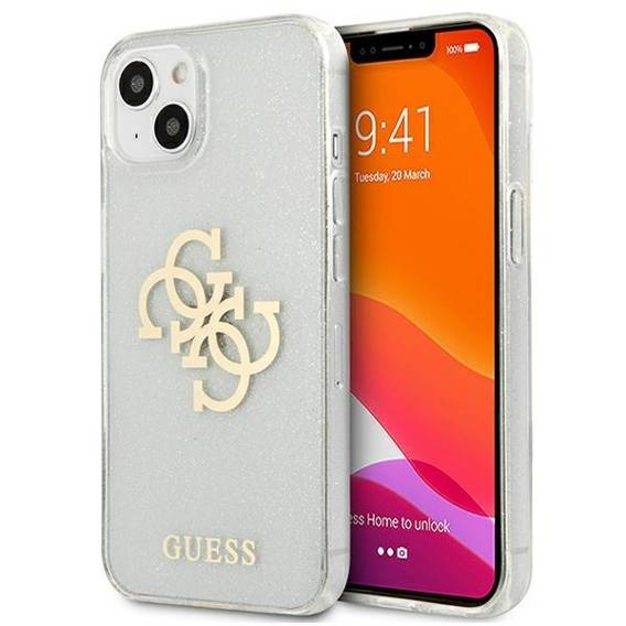 Original Case IPHONE 13 MINI Guess Hard Case Glitter 4G Big Logo (GUHCP13SPCUGL4GTR) transparent