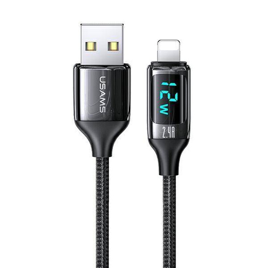 USAMS Braided cable U78 lightning 1.2m LED 2.4A Fast Charging black/black SJ543USB01 (US-SJ543)