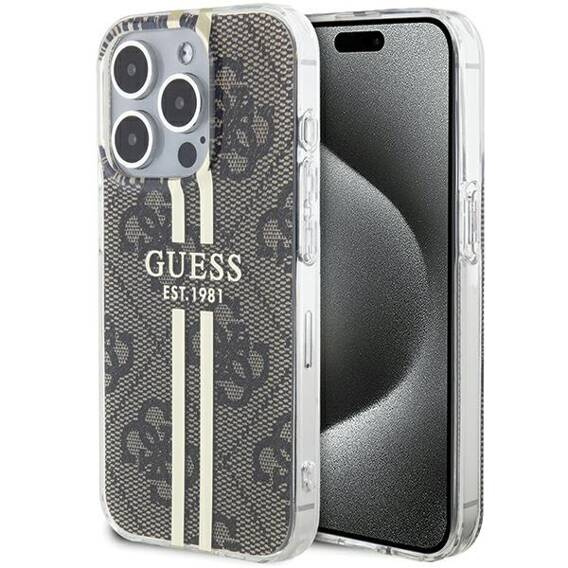 Original Case APPLE IPHONE 15 PRO Guess Hardcase IML 4G Gold Stripe (GUHCP15LH4PSEGW) brown