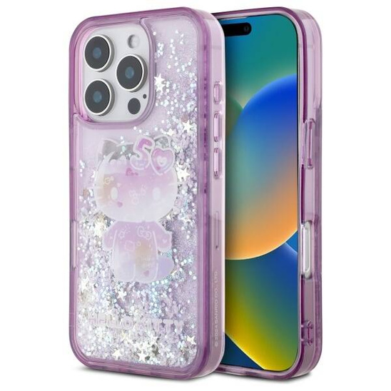 Original Case IPHONE 16 PRO MAX Hello Kitty Hardcase Liquid Glitter 50TH Anniversary Party (HKHCP16XL50PPU) purple