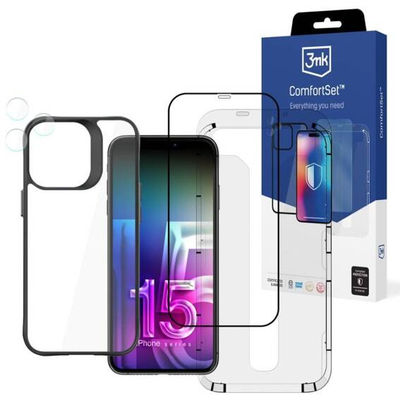 Etui + Szkło Hartowane APPLE IPHONE 15 PRO MAX 3MK Comfort Set 4in1 transparentne