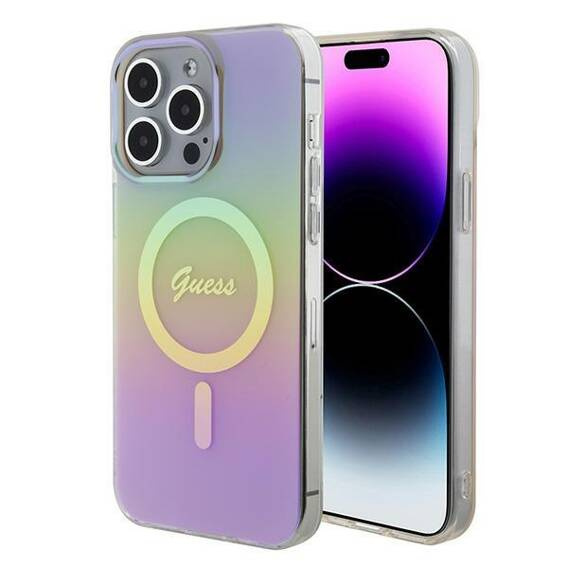 Original Case APPLE IPHONE 15 PRO MAX Guess Hardcase IML Iridescent MagSafe (GUHMP15XHITSP) pink