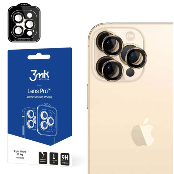 Tempered Glass for Camera APPLE IPHONE 15 PRO 3MK Lens Protection Pro gold