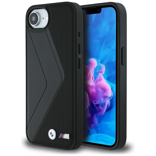 Case IPHONE 16E BMW Leather Oversized Stripes MagSafe black