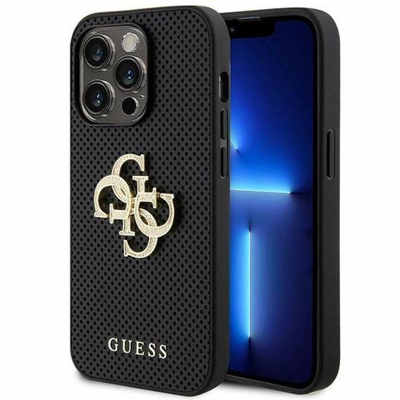 Original Case APPLE IPHONE 15 PRO Guess Hardcase Leather Perforated 4G Glitter Logo (GUHCP15LPSP4LGK) black