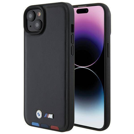 Original Case APPLE IPHONE 15 PLUS BMW Leather Stamp Tricolor (BMHCP15M22PTDK) black