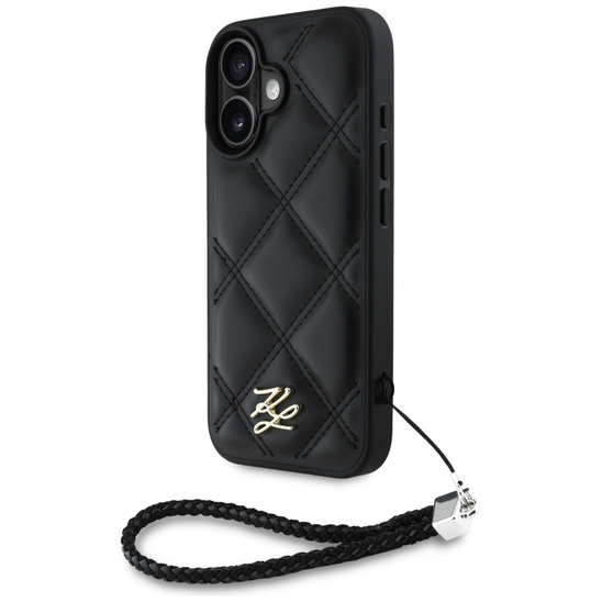 Original Case IPHONE 16 Karl Lagerfeld Quilted Initial Logo & Chain Strap black