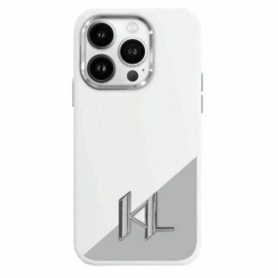 Original Case IPHONE 16 Karl Lagerfeld Hardcase Silicone Initial Metal Logo MagSafe (KLHMP16SSCMKMPCH) white