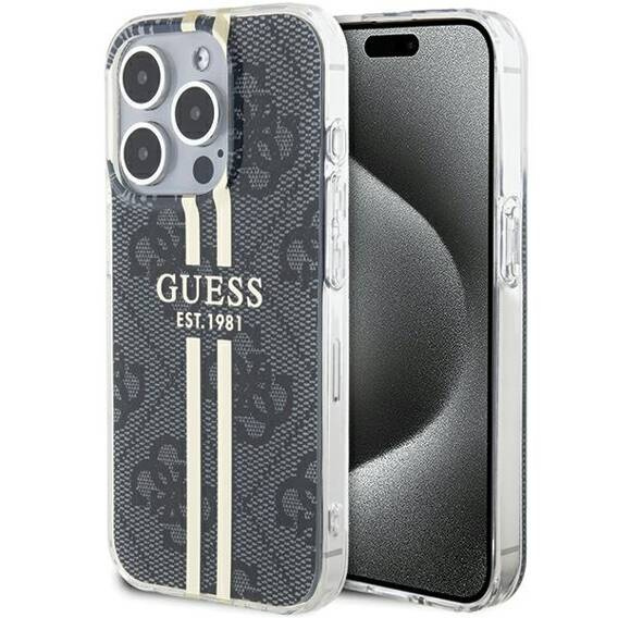 Original Case APPLE IPHONE 15 PRO MAX Guess Hardcase IML 4G Gold Stripe (GUHCP15XH4PSEGK) black