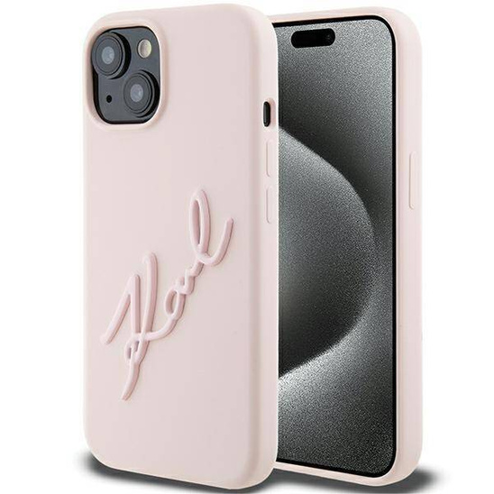 Original Case APPLE IPHONE 15 Karl Lagerfeld Hardcase Silicone Karl Script (KLHCP15SSKSBMCP) pink