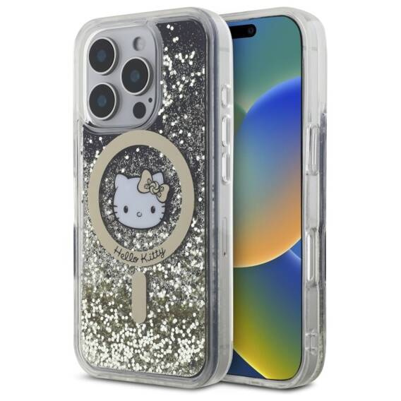 Original Case IPHONE 16 PRO Hello Kitty Hardcase Liquid Glitter Fever MagSafe (HKHMP16LLGDIK) black-gold